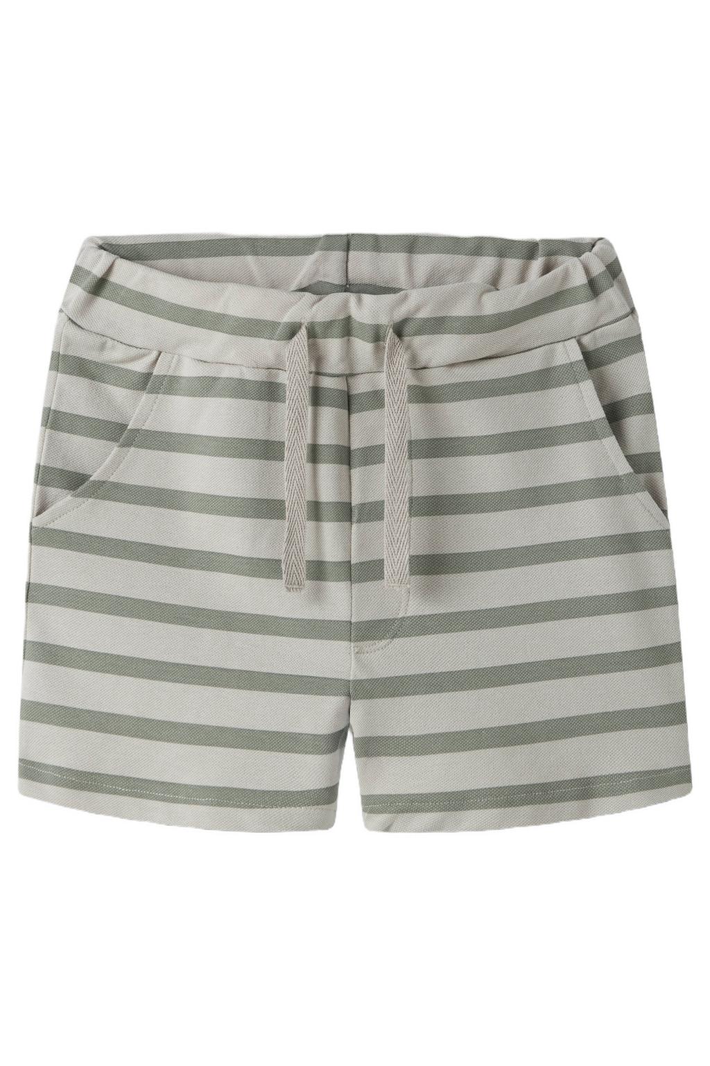 Grijze jongens NAME IT MINI regular gestreepte casual short van stretchkatoen met elastische tailleband met koord