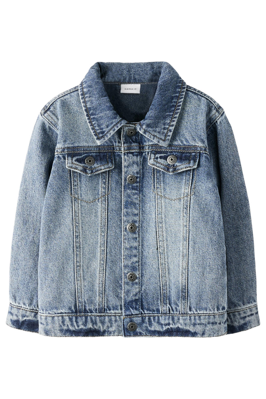 Medium blue denim jongens NAME IT MINI spijkerjas van denim met effen, lange mouwen, klassieke kraag en knoopsluiting