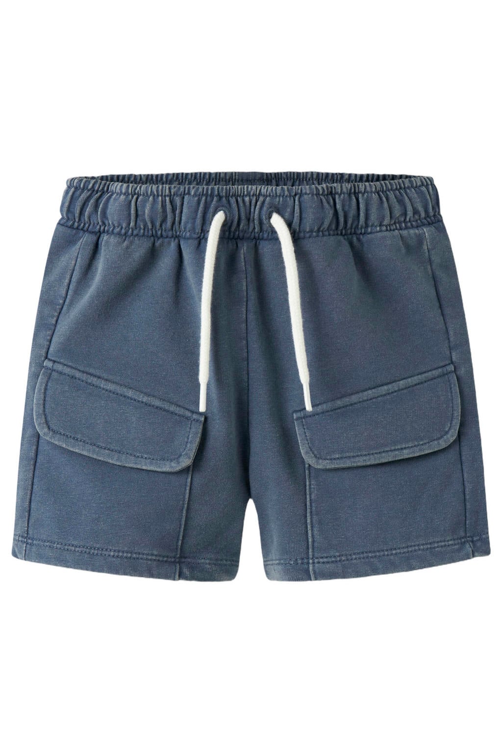 Blauwe jongens NAME IT MINI regular sweatshort van stretchkatoen met elastische tailleband met koord en effen