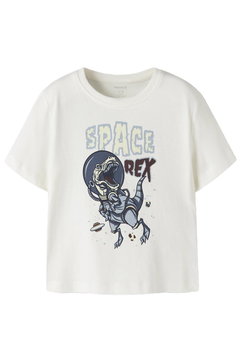 Wit en blauwe jongens NAME IT MINI T-shirt van katoen met printopdruk, korte mouwen en ronde hals