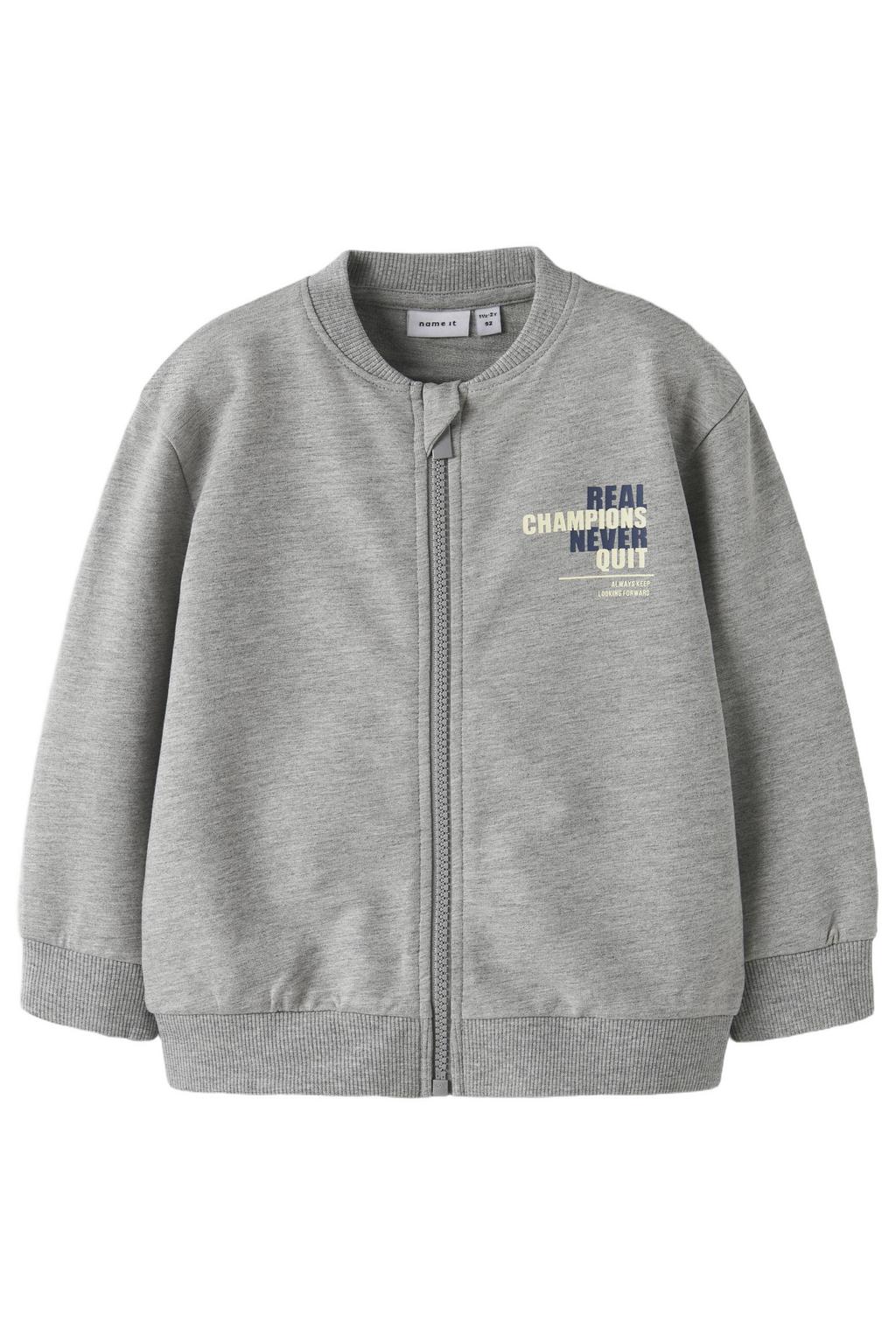 NAME IT MINI sweatvest met backprint grijs melange