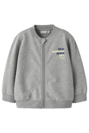 sweatvest met backprint grijs melange
