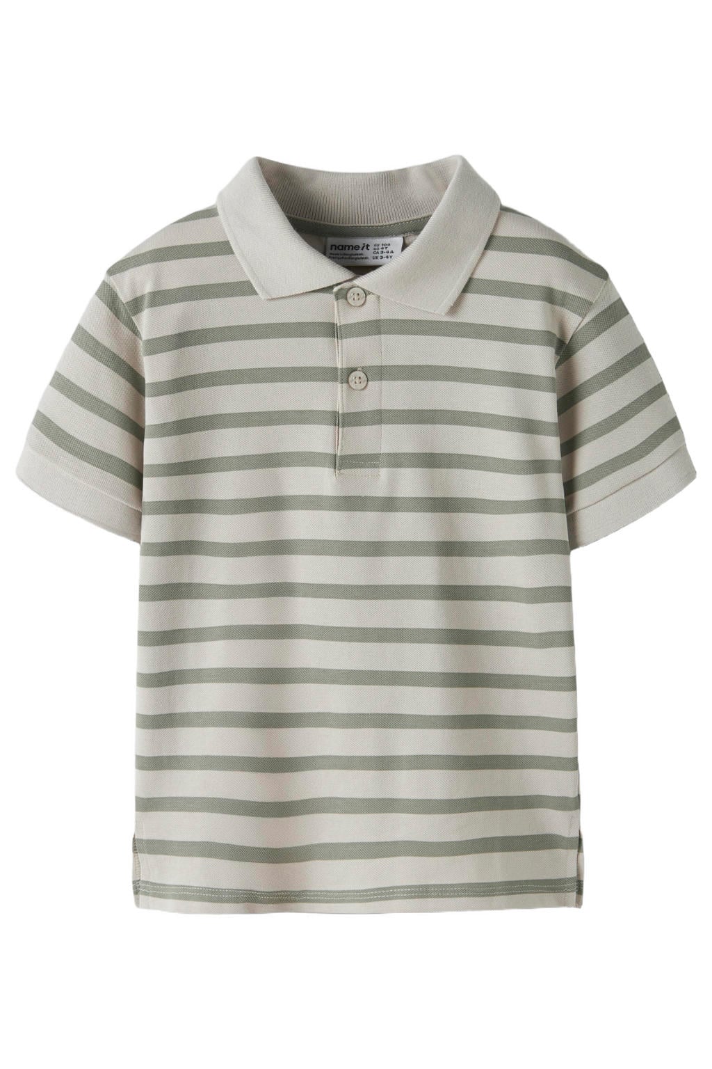 Beige en groene jongens NAME IT MINI gestreepte polo van stretchkatoen met korte mouwen, knoopsluiting en gebreide details