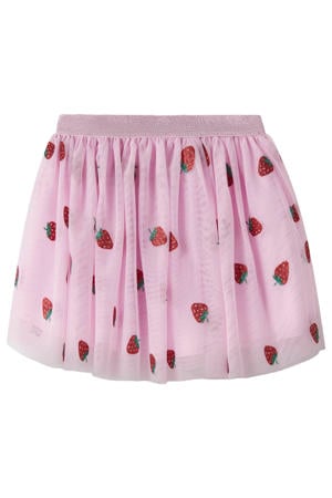 korte tule rok met aardbeien roze
