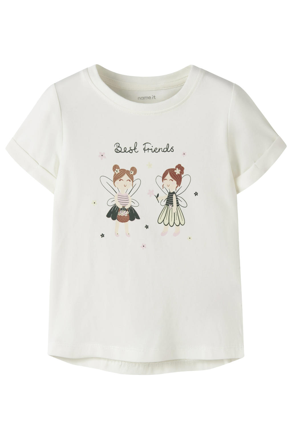 Witte meisjes NAME IT MINI T-shirt van stretchkatoen met printopdruk, korte mouwen en ronde hals