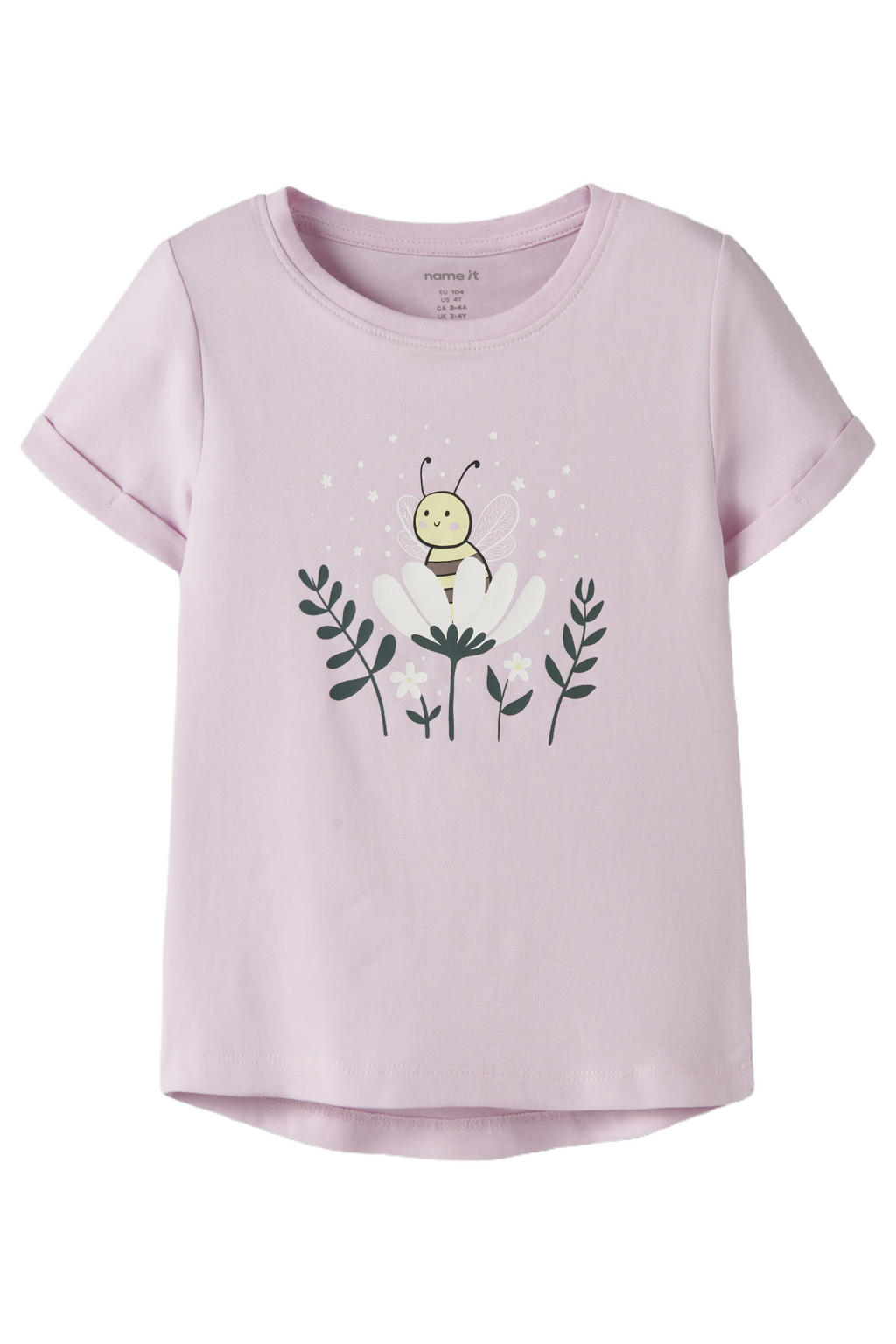 Roze meisjes NAME IT MINI T-shirt van stretchkatoen met printopdruk, korte mouwen en ronde hals