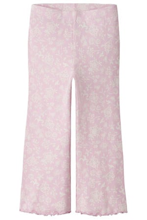 flared gebloemde legging roze/wit