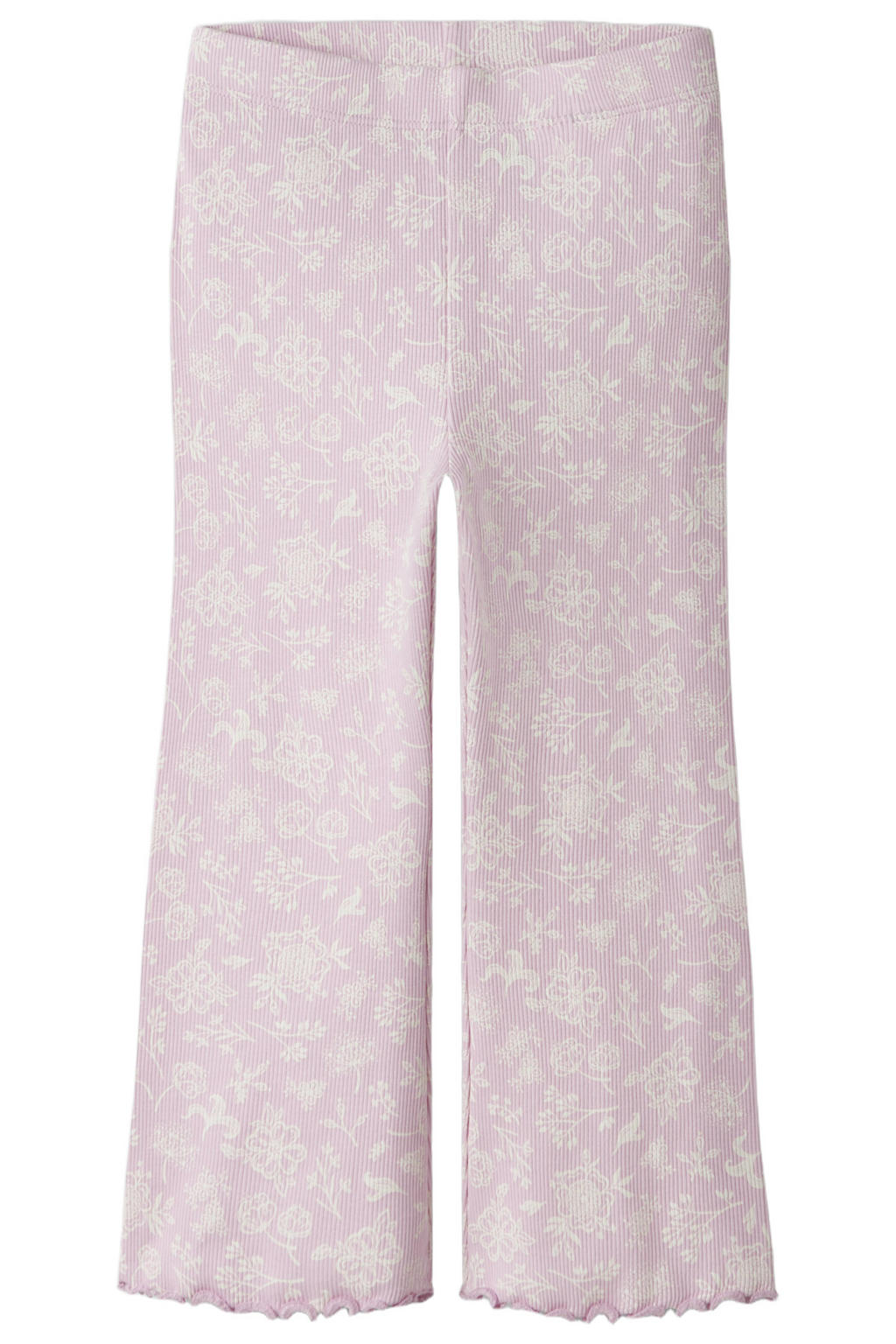 Roze en witte meisjes NAME IT MINI flared gebloemde legging van stretchkatoen met elastische tailleband
