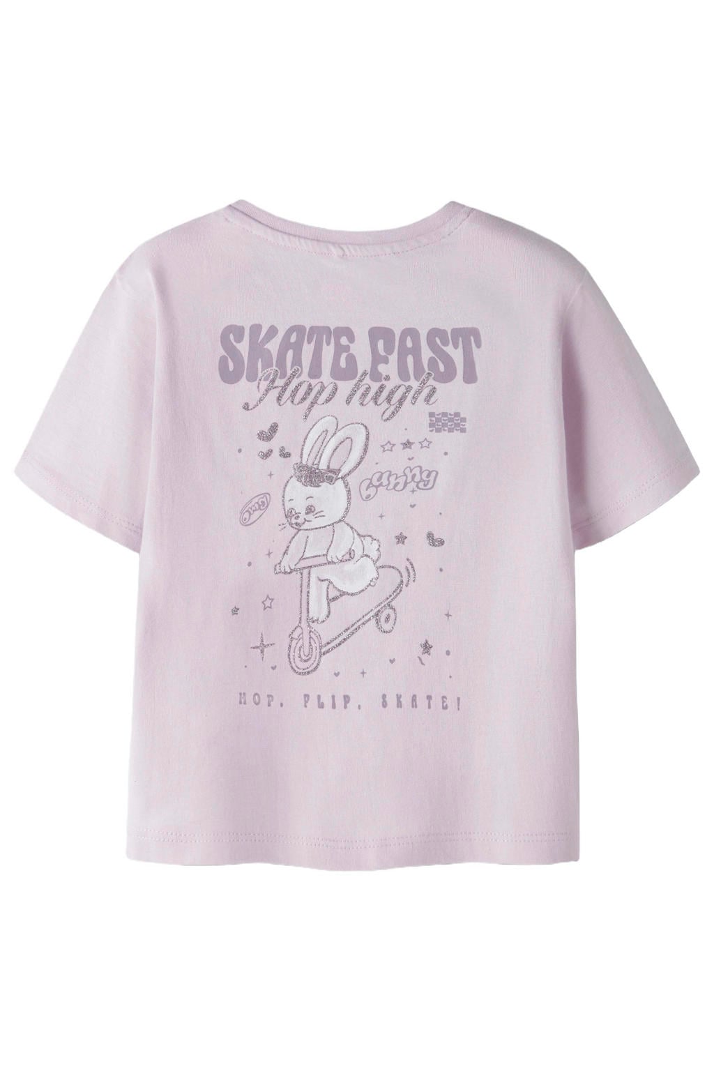 Lichtroze meisjes NAME IT MINI T-shirt van katoen met backprint, korte mouwen en ronde hals