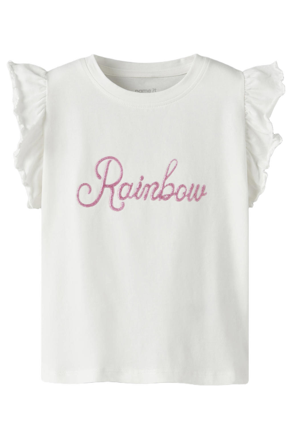 Witte meisjes NAME IT MINI T-shirt van stretchkatoen met tekst print, korte mouwen, ronde hals en ruches