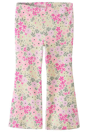 gebloemde flared broek beige