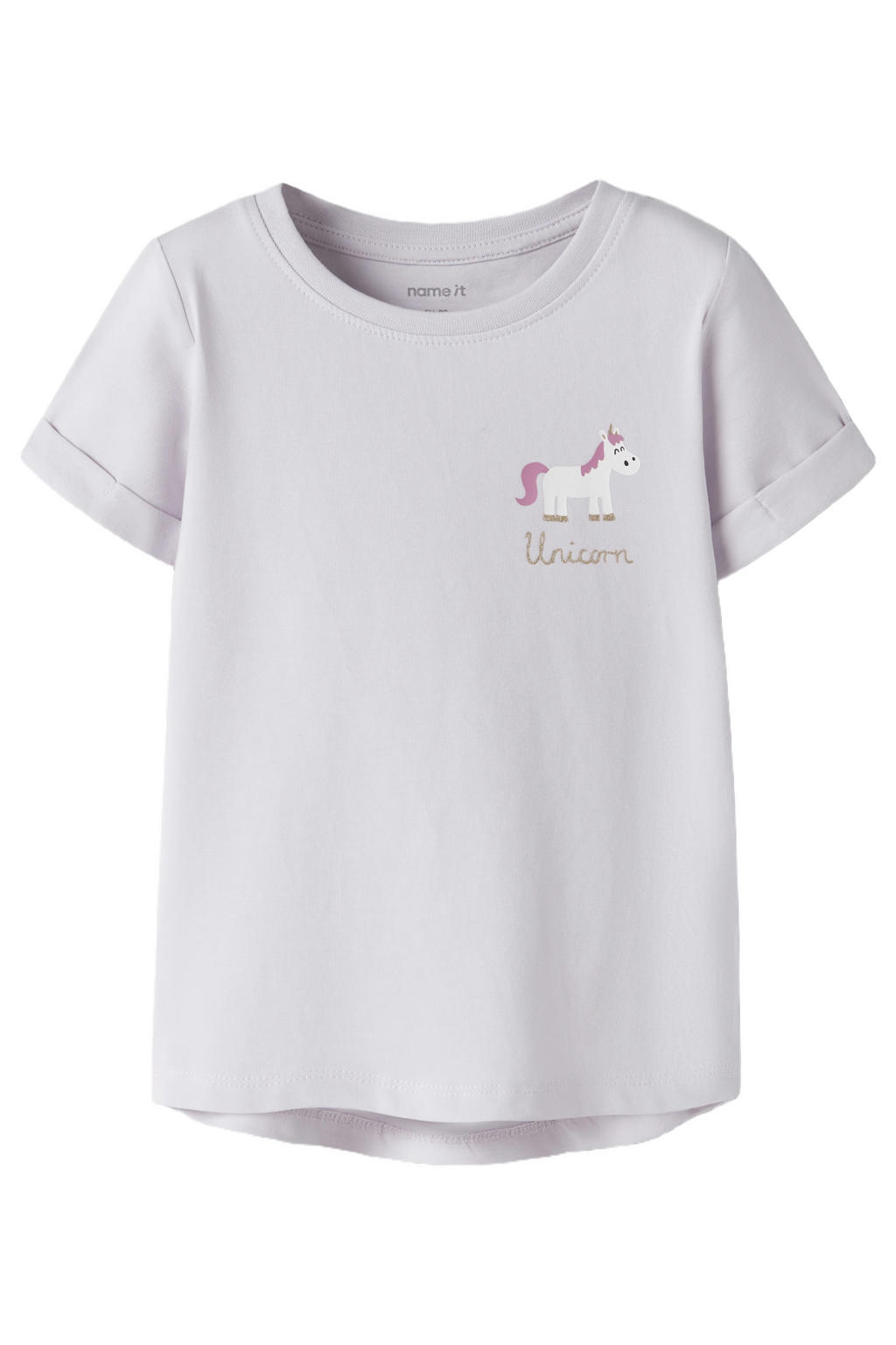 Lilakleurige meisjes NAME IT MINI T-shirt van stretchkatoen met printopdruk, korte mouwen en ronde hals