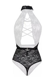 thumbnail: Christine le Duc kanten body Blace met open kruis zwart
