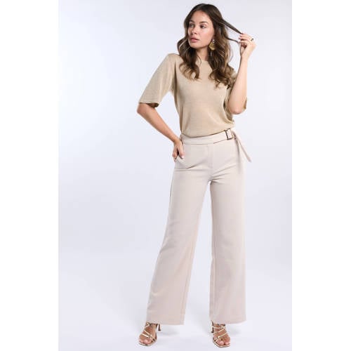 Freebird wide leg regular waist broek beige afbeelding