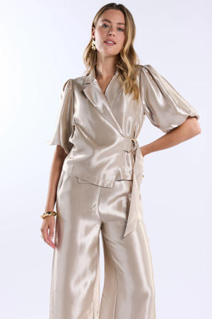 satijnen wide leg high waist broek champagne