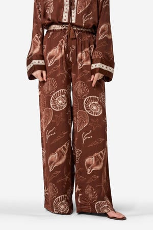 wide leg regular waist broek bruin