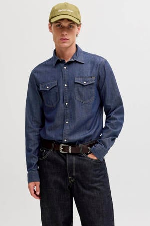 regular casual overhemd dark blue denim