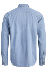 thumbnail: Light blue denim heren JACK & JONES ESSENTIALS regular casual overhemd van denim met effen, lange mouwen, klassieke kraag en drukknoopsluiting