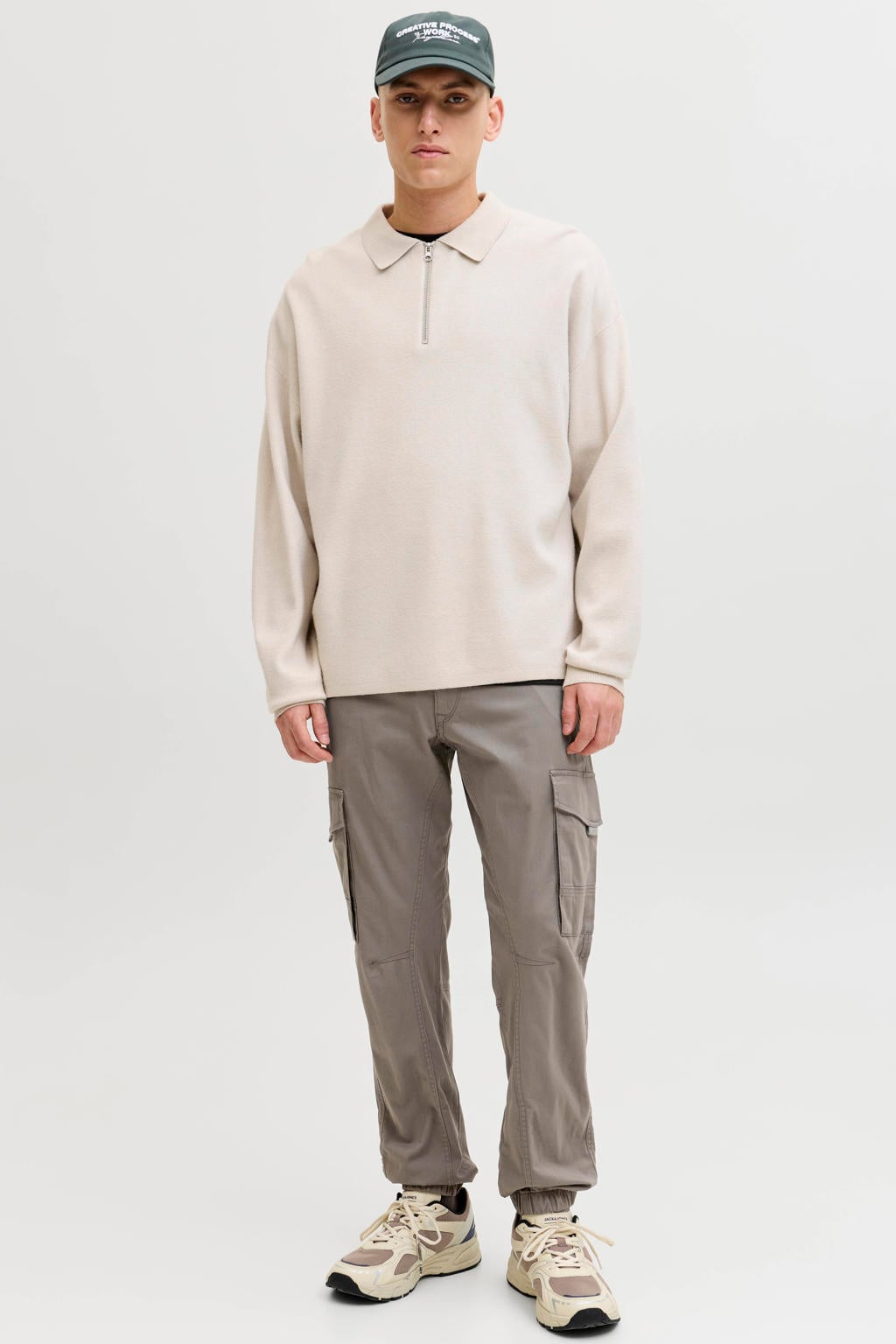 JACK & JONES PANTS STUDIO JPSTPAUL slim cargobroek taupe
