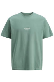 thumbnail: Turquoise heren JACK & JONES ESSENTIALS relaxed T-shirt van katoen met printopdruk, korte mouwen en ronde hals