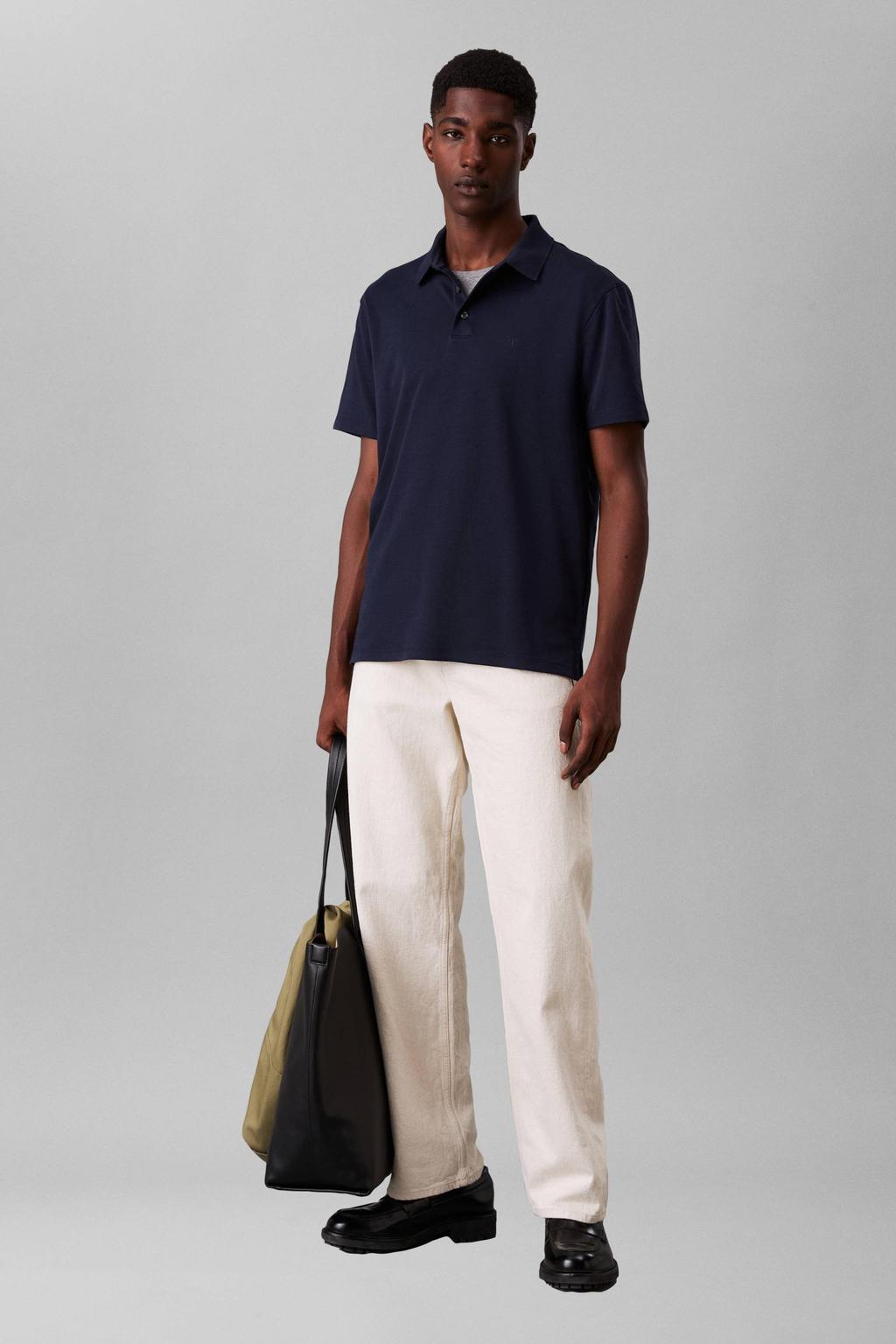 Donkerblauwe heren Calvin Klein regular polo van katoen met effen, korte mouwen, knoopsluiting en pique