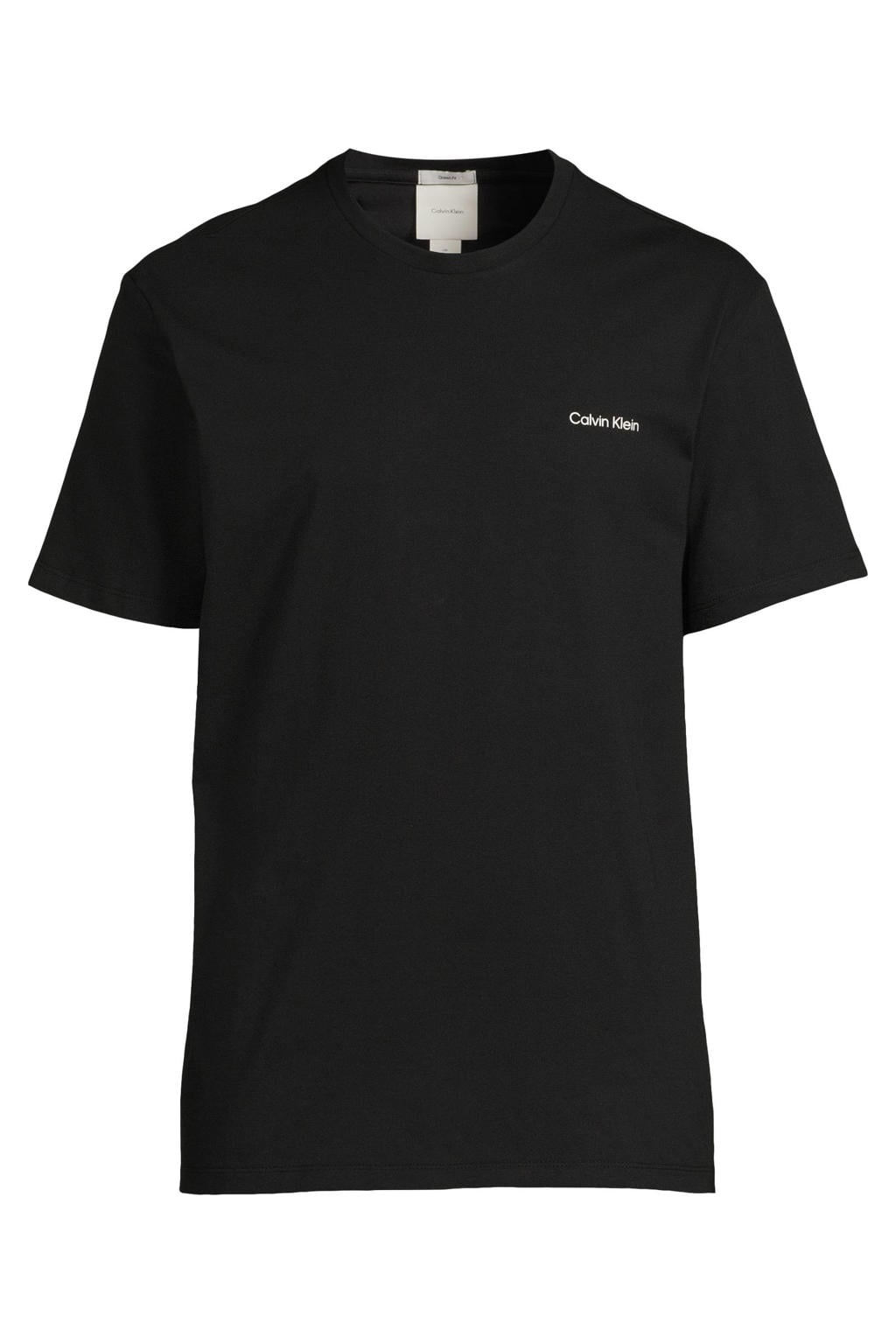 Zwarte heren Calvin Klein regular T-shirt van katoen met logo dessin, korte mouwen en ronde hals