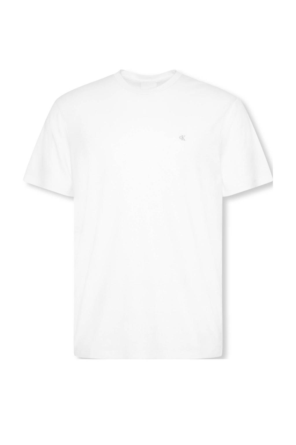 Witte heren Calvin Klein regular T-shirt van katoen met effen, korte mouwen en ronde hals