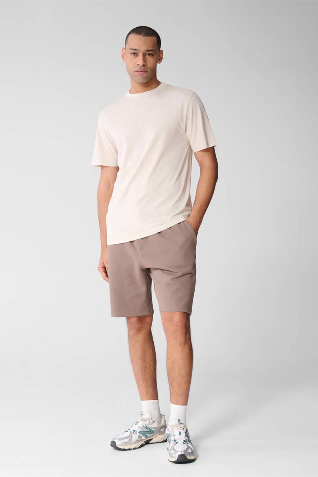 Ecru heren Shoeby jersey regular T-shirt met effen, korte mouwen en ronde hals