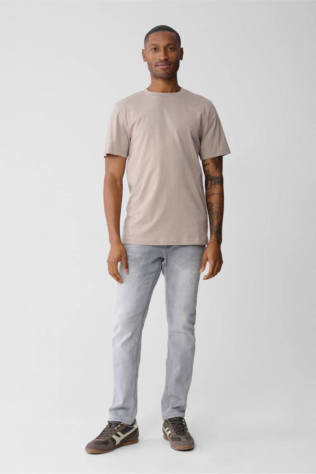 Bruine heren Shoeby regular T-shirt van katoen met mixprint, korte mouwen en ronde hals