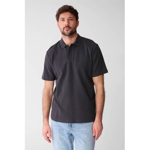 Shoeby regular polo met textuur antraciet afbeelding