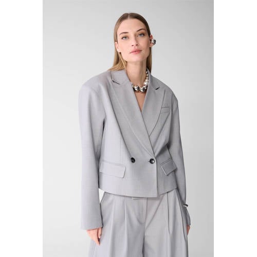 Shoeby cropped blazer met wol lichtgrijs afbeelding