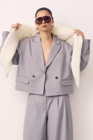 cropped blazer met wol lichtgrijs