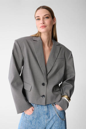 geruite cropped blazer zwart
