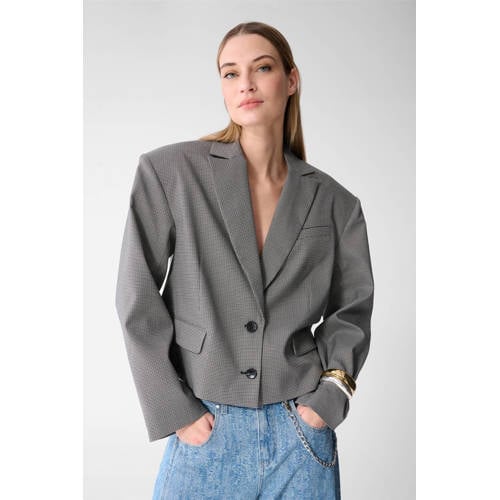 Shoeby geruite cropped blazer zwart afbeelding