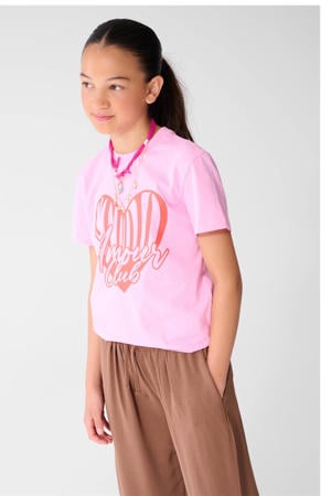 rechtvallend T-shirt met print - roze