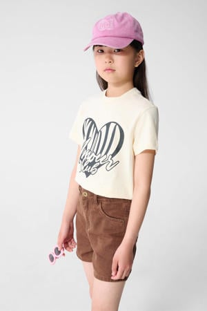 rechtvallend T-shirt met print - ecru