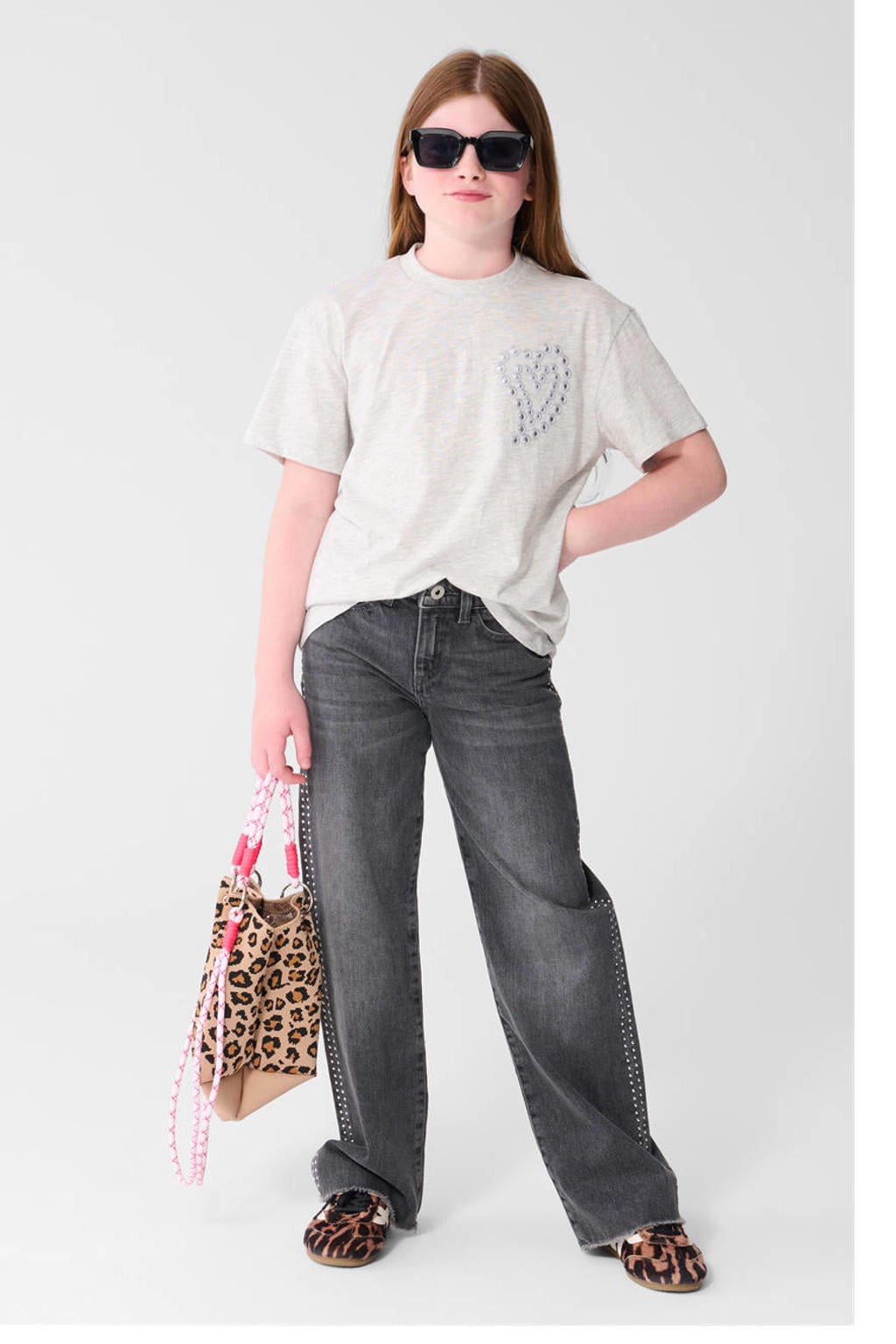 Shoeby gemêleerd T-shirt met borduursels - lichtgrijs