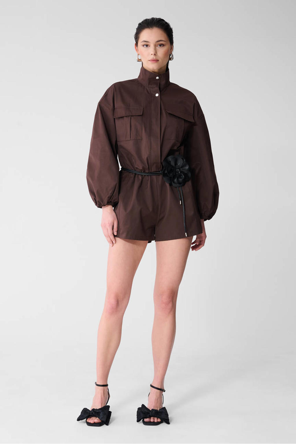 Donkerblauwe dames Shoeby Studio playsuit van katoen met ritssluiting en effen