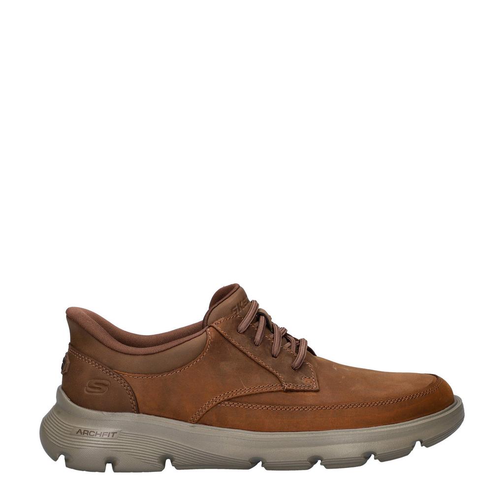 Bruine heren Skechers Hands Free Slip-Ins Arch Fit Garza leren instappers met veters