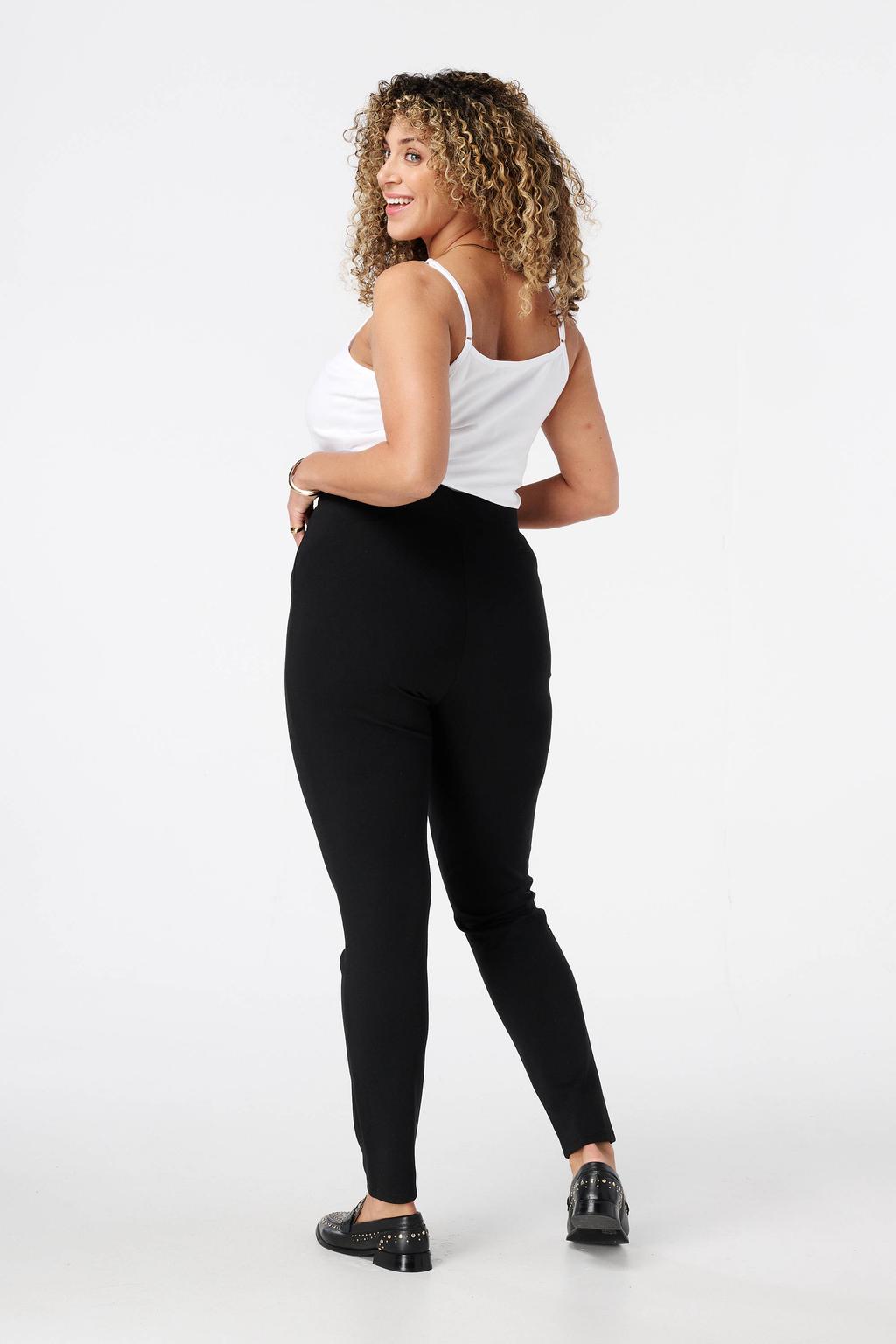 Zwarte dames MS Mode legging van viscose met high waist, elastische tailleband en effen