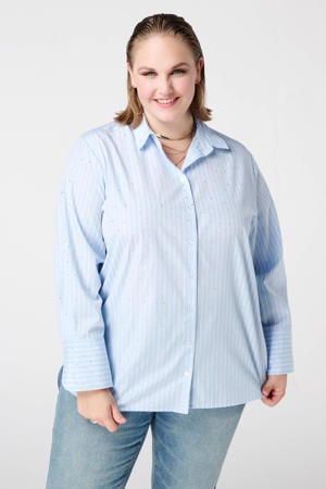 blouse met krijtstreep lichtblauw