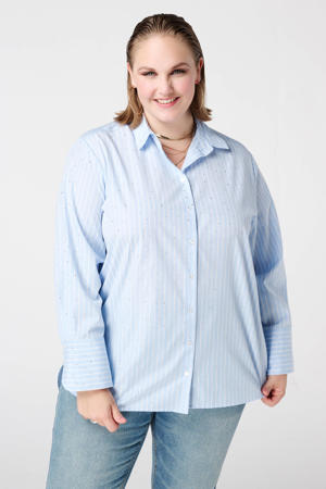 blouse met krijtstreep lichtblauw