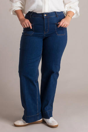 high waist bootcut jeans dark blue denim