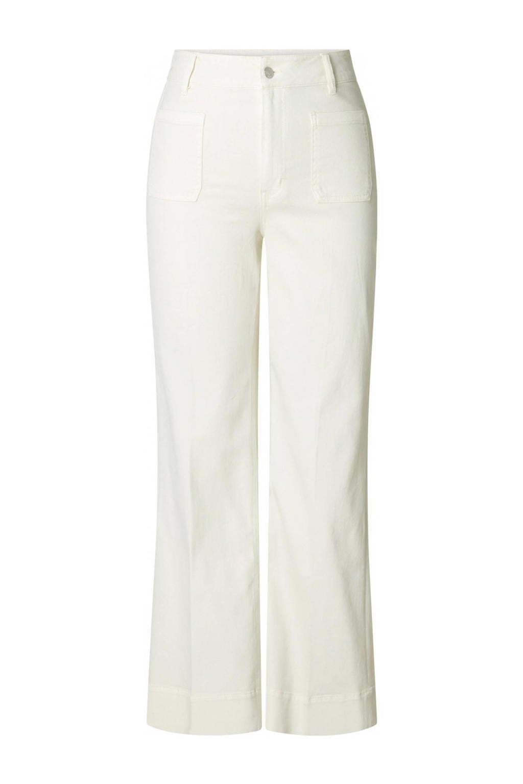 Witte dames Yest Curve high waist bootcut jeans van denim met rits- en knoopsluiting en effen