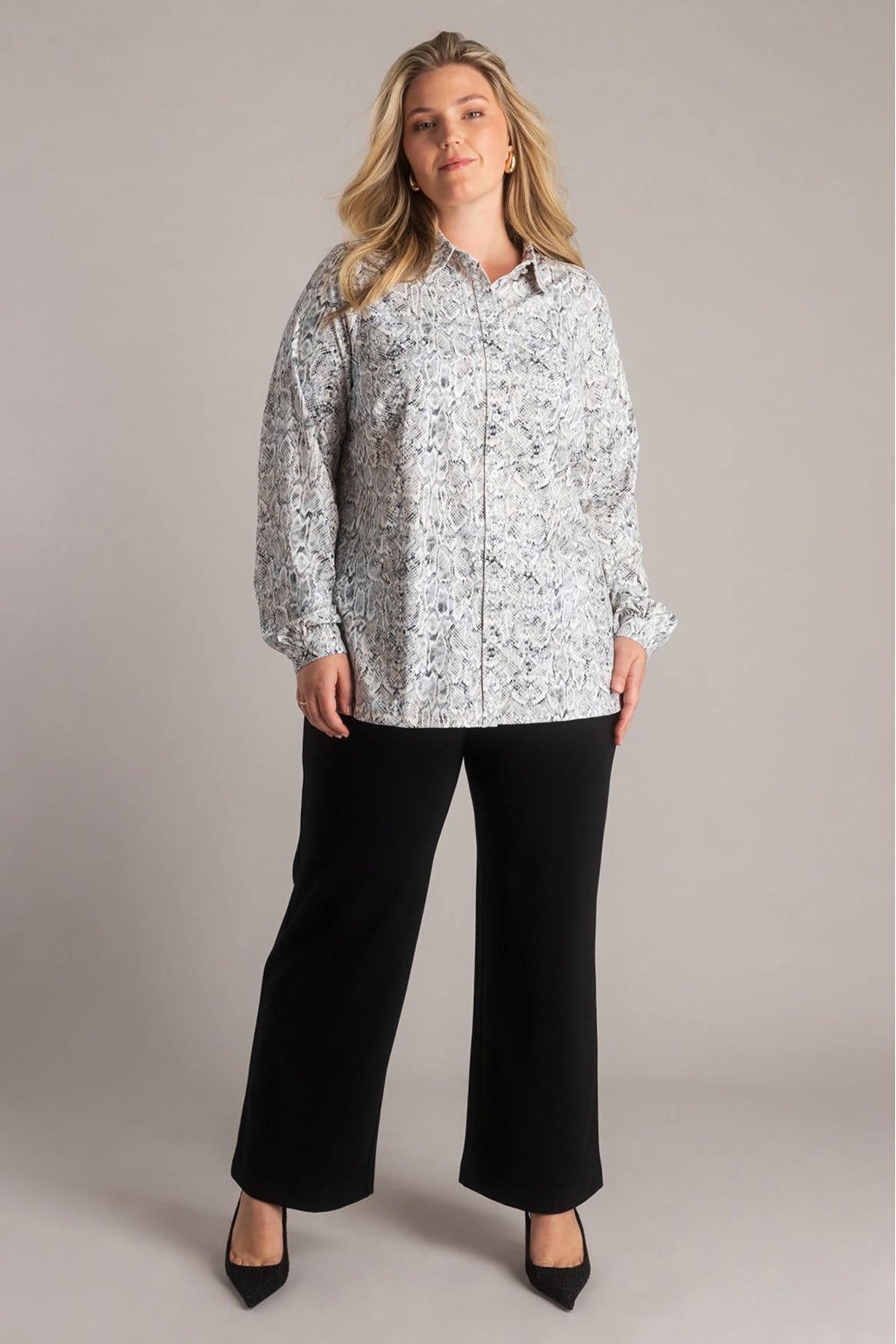 Multikleurige dames Yest Curve blouse van polyamide met dierenprint, lange mouwen, klassieke kraag en knoopsluiting