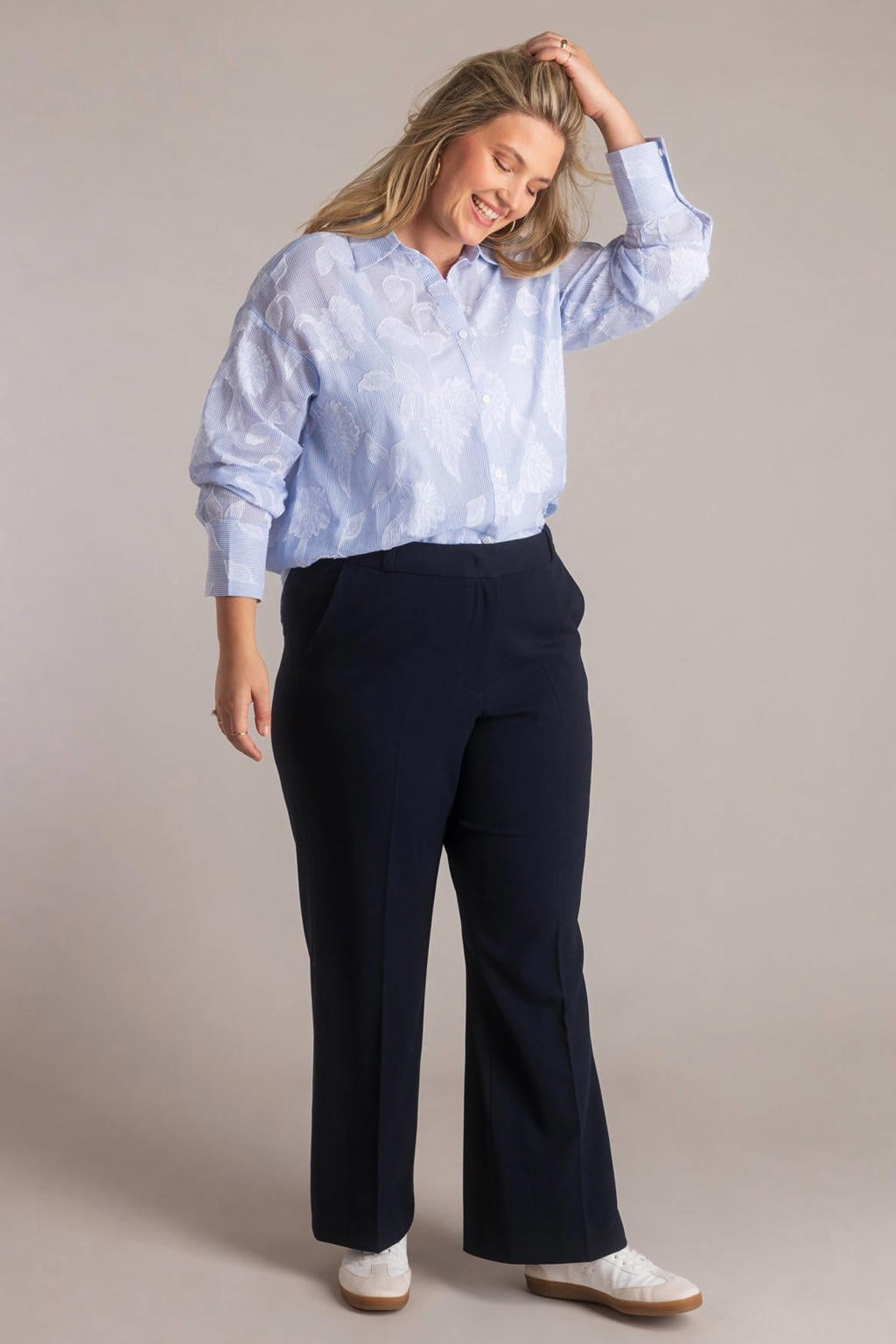 Blauwe dames Yest Curve wide leg regular waist broek met ritssluiting en effen