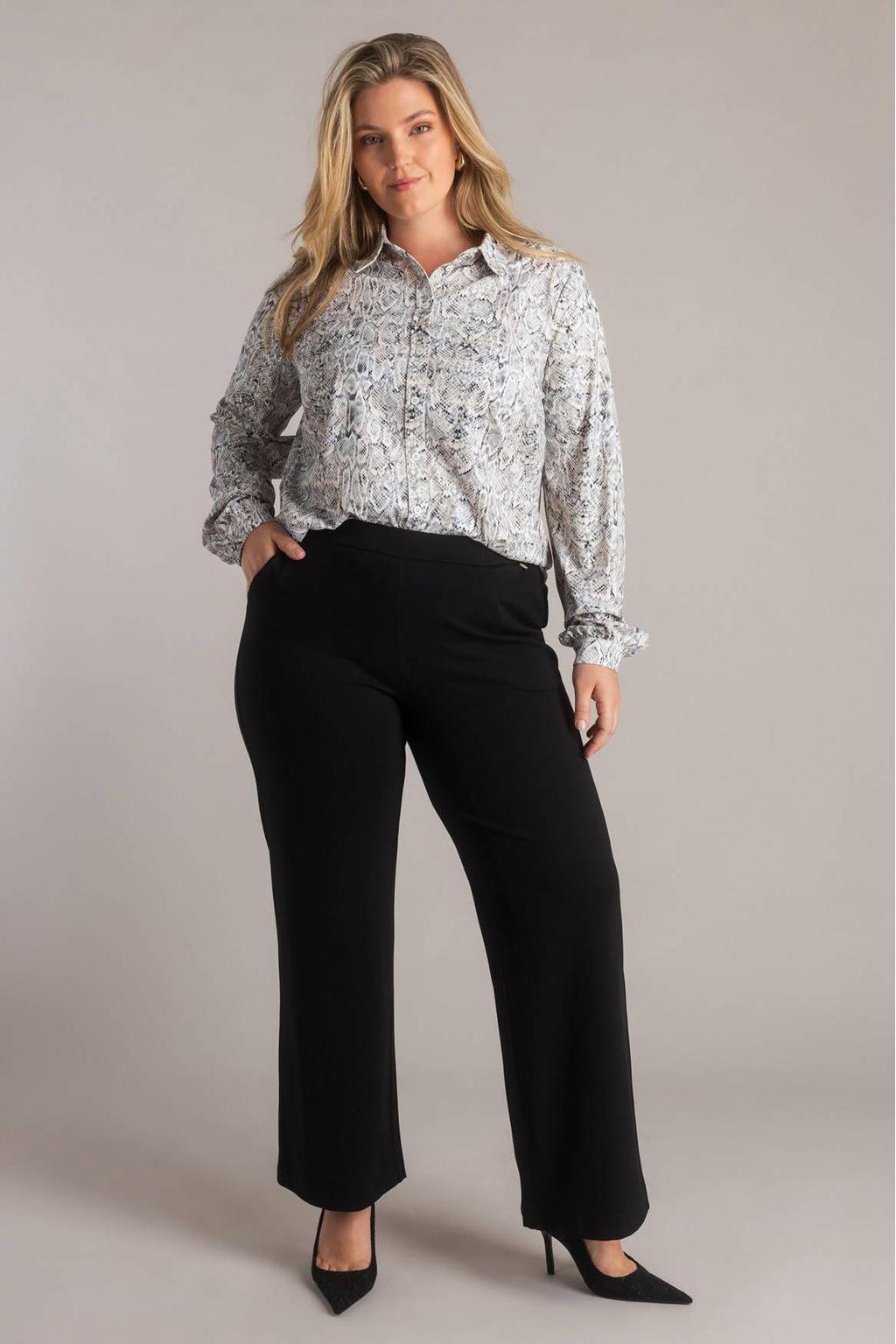 Zwarte dames Yest Curve straight high waist broek van denim met rits- en knoopsluiting en effen