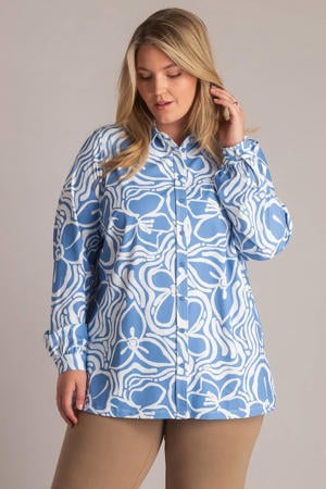 gebloemde blouse travelstof blauw