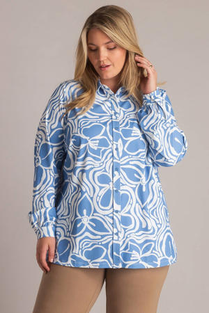 gebloemde blouse travelstof blauw