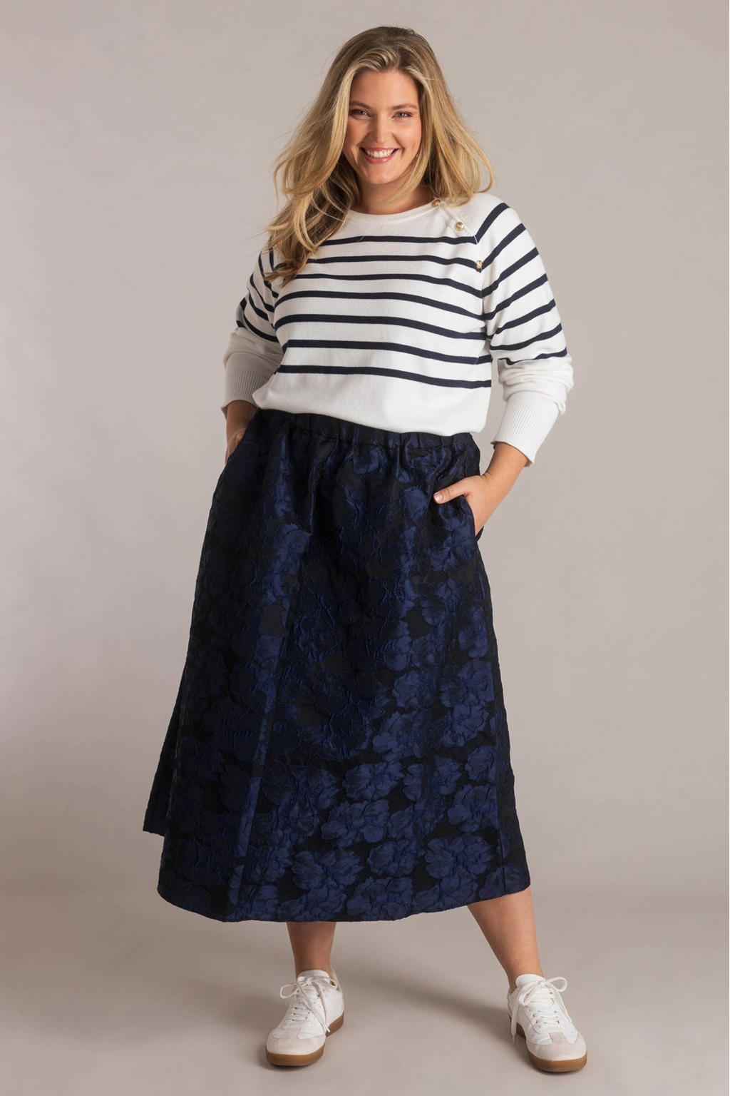 Blauwe dames Yest Curve gebloemde rok voorzien van elastische tailleband